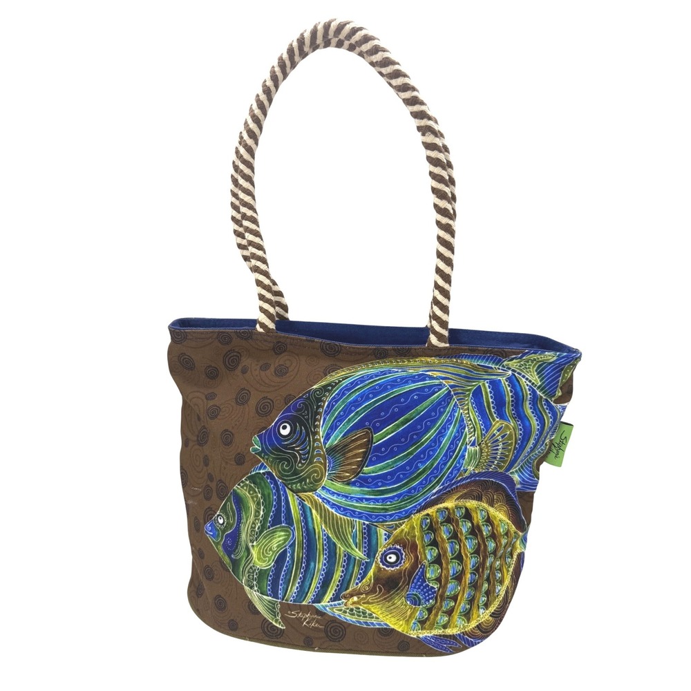 Stephanie Kiken Canvas Tote Bag Tropical Fishβ Rope Beach Blue Coastal Purse